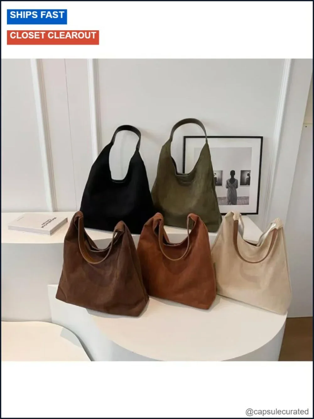 Faux Suede Hobo Bag Slouchy Shoulder Tote Women Work Handbag